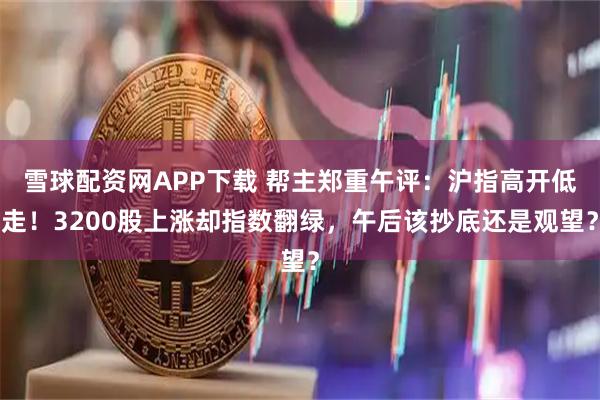 雪球配资网APP下载 帮主郑重午评：沪指高开低走！3200股上涨却指数翻绿，午后该抄底还是观望？